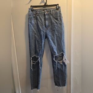 RVCA Light Blue Distressed Straight Leg Jeans